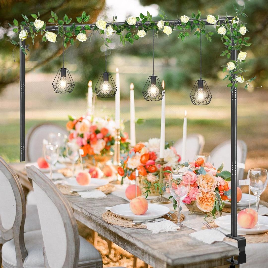 Over The Table Rod Stand with Clamps Adjustable 31"-110'' Length 31"-64" Height Table Balloon Arch Stand with Storage Bag Metal Decorating Rod for Table Hanging (Black)