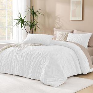 Andency White Comforter King Size, 3 Pieces Boho Bedding Set & Collections, Farmhouse Tufted Fluffy Bedding Comforter Sets for King Bed (1 Comforter 104x90In, 2 Pillowcases)