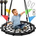 Odoland Spider Web Platform Swing, Outdoor Saucer Net Swings, 900D Oxford for Kids & Adults - Backyard Round Swing with Rope Straps & Turnbuckle, 24in, Black