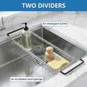 TreeLen Over The Kitchen Sink Caddy Sponge Holder Organizer Drying Rack Expandable for Sponge Brush Soap 13.8" to 20.8", Stainless Steel