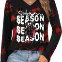 Halloween Shirt Women: Halloween Ghost Vneck Tshirts Fall Tees Skeleton T Shirt Witch Long Sleeve Tops (Large)