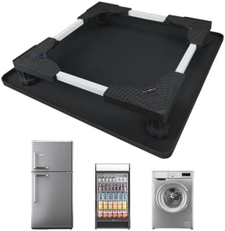 KUPAO Mini Fridge Stand with Silicone Drip Tray, Universal Adjustable Base with 4 Strong Feet, 23.6" x 23.6" Mini Fridge Mat, Suitable for Small Refrigerators, Portable Compact Washer or Dryer, Black