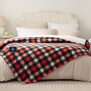 Westinghouse King Size Heated Blanket, Soft Flannel to Sherpa Electric Blanket with Dual Control 10 Heating Levels & 1 to 12 Hours Auto Off, Fast Heating, Machine Washable, 100 * 90 Inch, Red