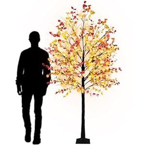 Krissing 8FT Fall Light Up Tree, Artificial Lighted Fall Eucalyptus Tree with 160 Led Lights Fake Large Autumn Tree for Fall Home Indoor Outdoor Thanksgiving Decor