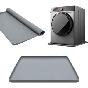 27" Washer Tray for Floor Protection Raised Edge Rubber Mat for Under Washing Machine Rubber Tray for Washer Drain Pan Under Refrigerator Drip Pans, Foldable Non Slip Waterproof, Grey