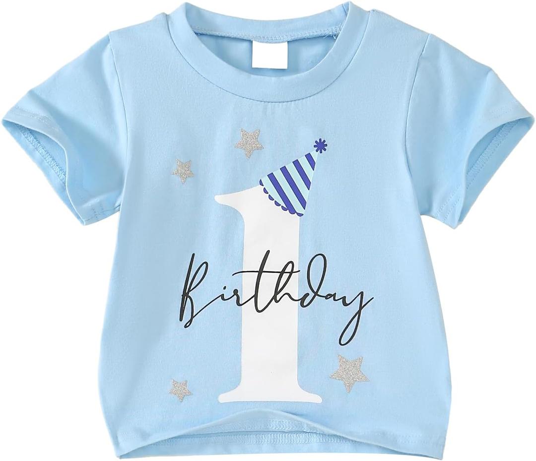 Baby Boy First Birthday Outfit 1st Birthday T-Shirt One Year Old Clothes First Birthday Gift (Blue), 12-18M