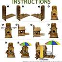 Large Wooden Squirrel Feeder with Umbrella - Tree Nut Bar, Peanut and Corn Chipmunk House Kit - Natural Wooden Garden Decorations and Squirrel Gifts (Carbonized Wood)