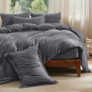 Bedsure Duvet Cover with Fitted Sheet Queen - 6 Pieces, Deep Pocket, Hotel Luxury Soft Double Brushed Bedding Set, 1 Duvet Cover, 1 Fitted Sheet, 2 Pillow Shams, 2 Pillowcases, NO Comforter, Dark Grey
