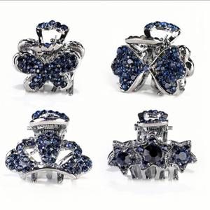 4pcs Mini Metal Hair Claw Clips Blue Rhinestone Hair Jaw Clamps Small Vintage Non Slip Hair Grips Hair Accessories for Women and Girls