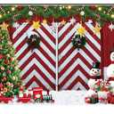 deFouliao Christmas Backdrop Winter Red Barn Door Xmas Tree Snowman Little Train Christmas Decor Gifts Photography Backgound for Family Holiday Party Photo Studio Props, 7x5ft