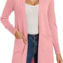 Spicy Sandia Women's Long Dressy Cardigan Sweaters with Pockets Lightweight Duster Coat (Medium, Pink)