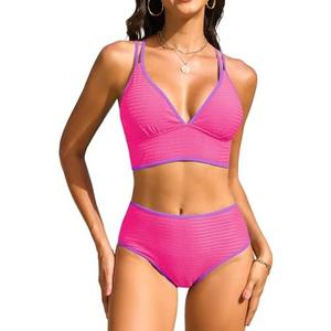 ZAFUL Women High Waisted Bikini Sets Tummy Control Two Piece Swimsuits Crisscross Back Textured 2025 Swim Bathing Suit XL