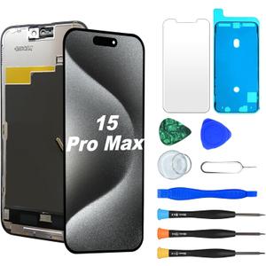 Screen Replacement for iPhone 15 Pro Max 6.7" Retina Full FHD Display COF Digitizer with Repair Tool Kits, Screen Protector, Waterproof Tape (15 PM LCD)