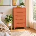 tinge Naima 5-Drawer Premium Fabric Dresser for Bedroom, Waterproof, Orange, 14"D x 23.5"W x 41.8"H