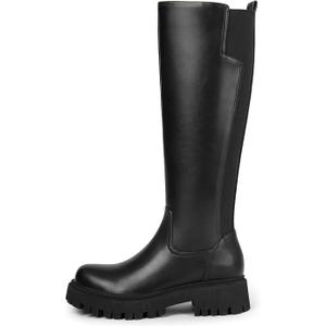 TEAIEUI Womens Low Block Heel Platform Stretch Knee High Boots, Side Zipper | Comfortable Tall Boots, Stretch Calf, Round Toe, 1.81 inch Heel, Faux Leather, for Fall, Winter, Going out, Dress, Festival 6