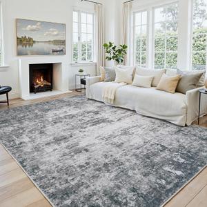 Area Rug 10x14 Living Room Rug Washable: No-Slip Abstract Soft Thin Large Gray White Rugs, Indoor Floor Stain Resistant Modern Carpet for Bedroom Dining Room Farmhouse Nursery Home Office