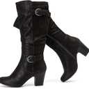 Knee High Boots for Women Slouchy Chunky Heel Long Boots Pointed Toe Comfort and Fashion Fall Winter Woman Boot. (6.5, Black Zpu 301)