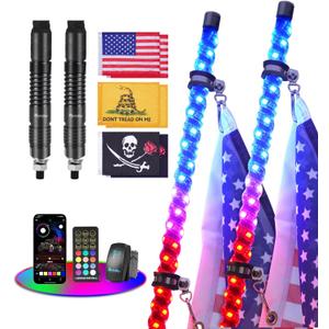 Tavaray 2PCS 6FT Whip Lights with Spring Base, Tripled Brighter Led Whip Lights W/Rocker Switch & 6 Flags, 360 Spiral Chasing Lighted Antenna Whip with App & Remote Control for UTV/ATV/RZR/SXS/Can-Am