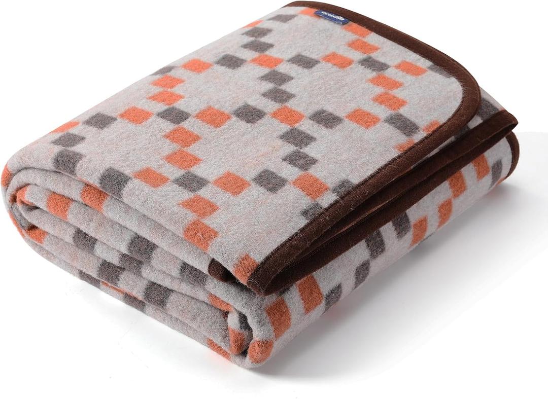 ACUSHLA Merino Wool Blanket - Soft Warm Thick Washable Large Throw Blanket for Camping Bed Couch Outdoor Travel All Weather, Mosaic Plaid Grey 79 x 63