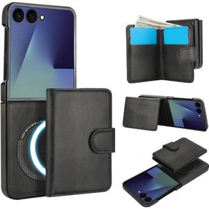 for Samsung Galaxy Z Flip 7 Case with 2 in 1 Detachable Magnetic Wallet, 4 Card Slots and Cash Slot,Compatible with MagSafe Wireless Charging, RFlD Blocking - Black