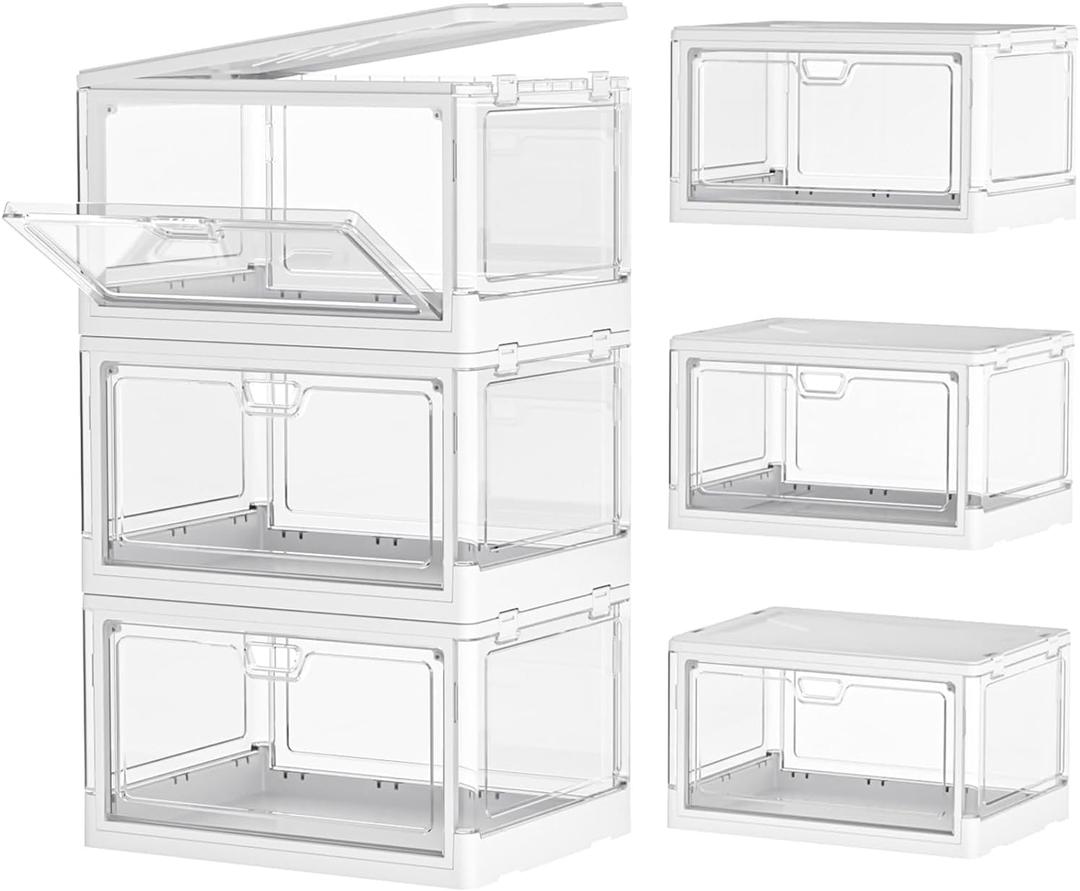 Clear Storage Bin with Lid 3 Pack Stackable & SturdyPlastic Multifunctional Folding Storage Bins for Bedroom, Living Room, Study, Toy Room, 23 QT Folding Box with Magnetic door (3 Tier-3Lids)