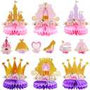 12 PCS Princess Party Honeycomb Centerpieces Decorations, Pink and Gold Party Table Topper Centerpieces for Girls Birthday Christmas Party (Princess Set)