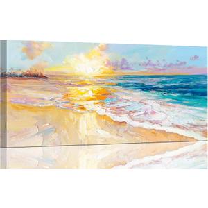 AmoyArt Beach Wall Art for Living Room, Ocean Canvas Wall-Decor for Bedroom, Sunset Picture Print for Home, Size 40x20 Inches