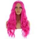 BERON Hot Pink Wig Long Curly Wig Hot Pink Wavy Wigs for Women Daily Party Cosplay with Hairnet