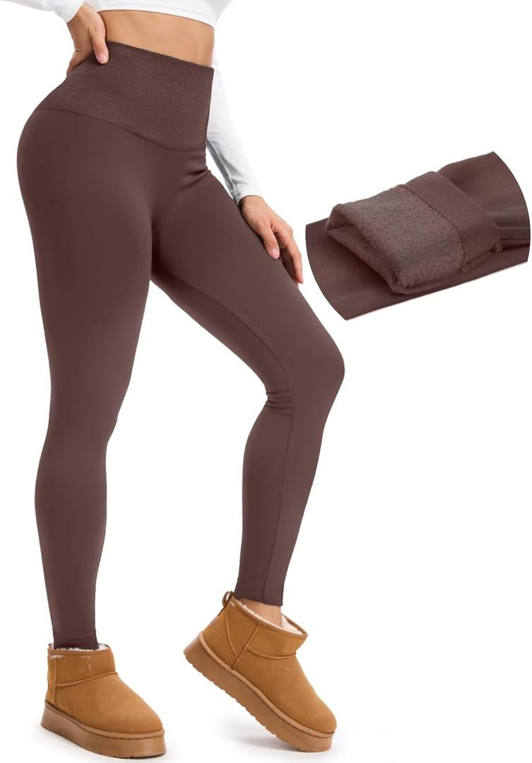 yeuG Fleece Lined Leggings for Women Thermal High Waisted Tummy Control Seamless Workout Yoga Pants (Small-Medium, Coffee)