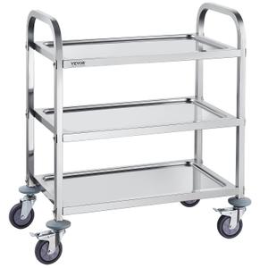 VEVORStainless Steel Cart,3 LayersLab Utility Cart400 lbs Weight Capacity,Medical Cartwith Lockable Universal Wheels, for Lab, Clinic, Kitchen, Salon