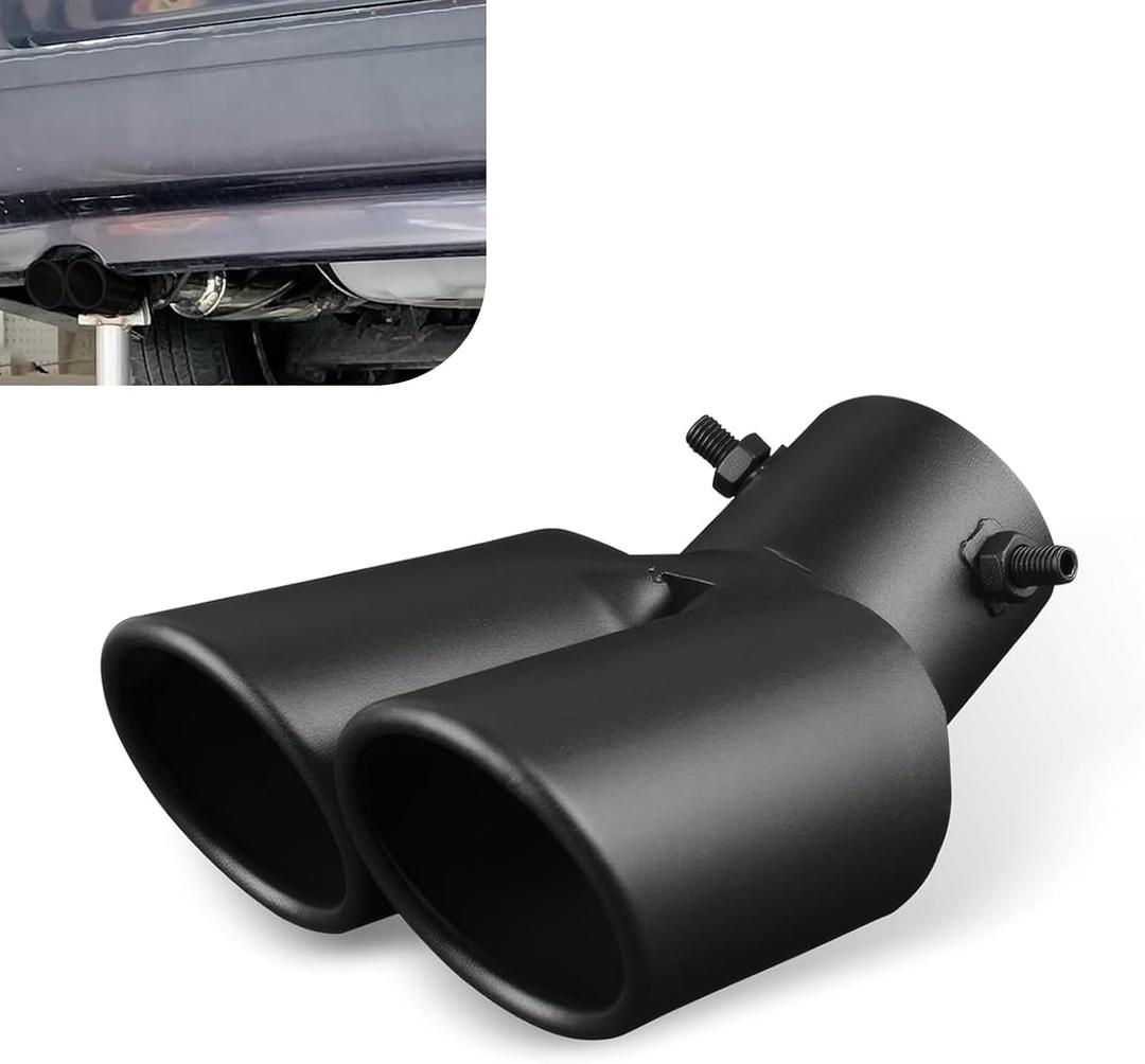 Exhaust Tip, Double-tube Reduce Noise Stainless Steel Bending Exhaust with Bolt, 2.5" Rust-proof Anti-collision Muffler Tip, Universal Pipe Modification Accessory (Black)