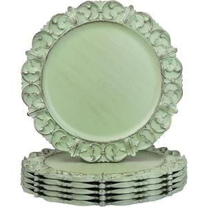 Leemxiiny Green Charger Plates Set of 5, Decorative Table Plastic Chargers for Dinner Plates, Party, Wedding, Thanksgiving, Christmas, FD2GR