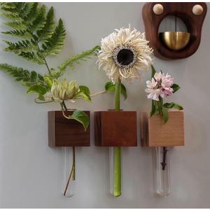 Mini Vase Magnets for Fridge,3PCS 3D Magnetic Wooden Wall Vase Holders with Test Tube, Magnetic Attachment Hard no Falling, Modern Homefor Kitchen, Refrigerator, Bedroom, Storage, Office Decorations