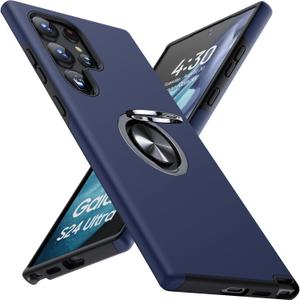 JAME for Samsung Galaxy S24 Ultra Case, Slim Fit Shockproof Heavy Duty Protective Cover with Ring Holder Stand Kickstand, Military-Grade Protection Phone Case for Galaxy S24 Ultra 6.8", Blue