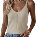 LaGracia Tank Tops for Women V Neck Sleeveless Sweater Cropped Strappy Knit Tops Summer Sweater Vests Cami Tops 2026 Fashion Beige, M