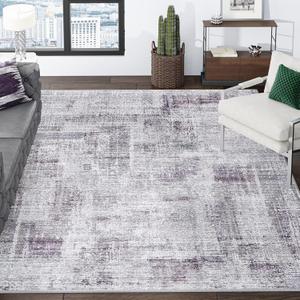 Eleisa Modern Abstract 8x10 Area Rug for Living Room, Purple & Grey, Non-Slip Stain Resistant Washable Rug, Abstract Vintage Home Decor Carpet for Bedroom, Kitchen, Dining Room