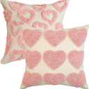 AVOIN colorlife Valentine's Day Love Heart Beige Pink Throw Pillow Covers Set of 2, 18 x 18 Inch Anniversary Wedding Home Decor Couple Present Valentine Gift Cushion Case for Home Sofa Couch