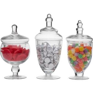 Elements Glass Apothecary Jars, Set of 3 Clear Decorative Jars for Wedding Decor, Candy Buffet, Bathroom Storage, and Table Centerpieces