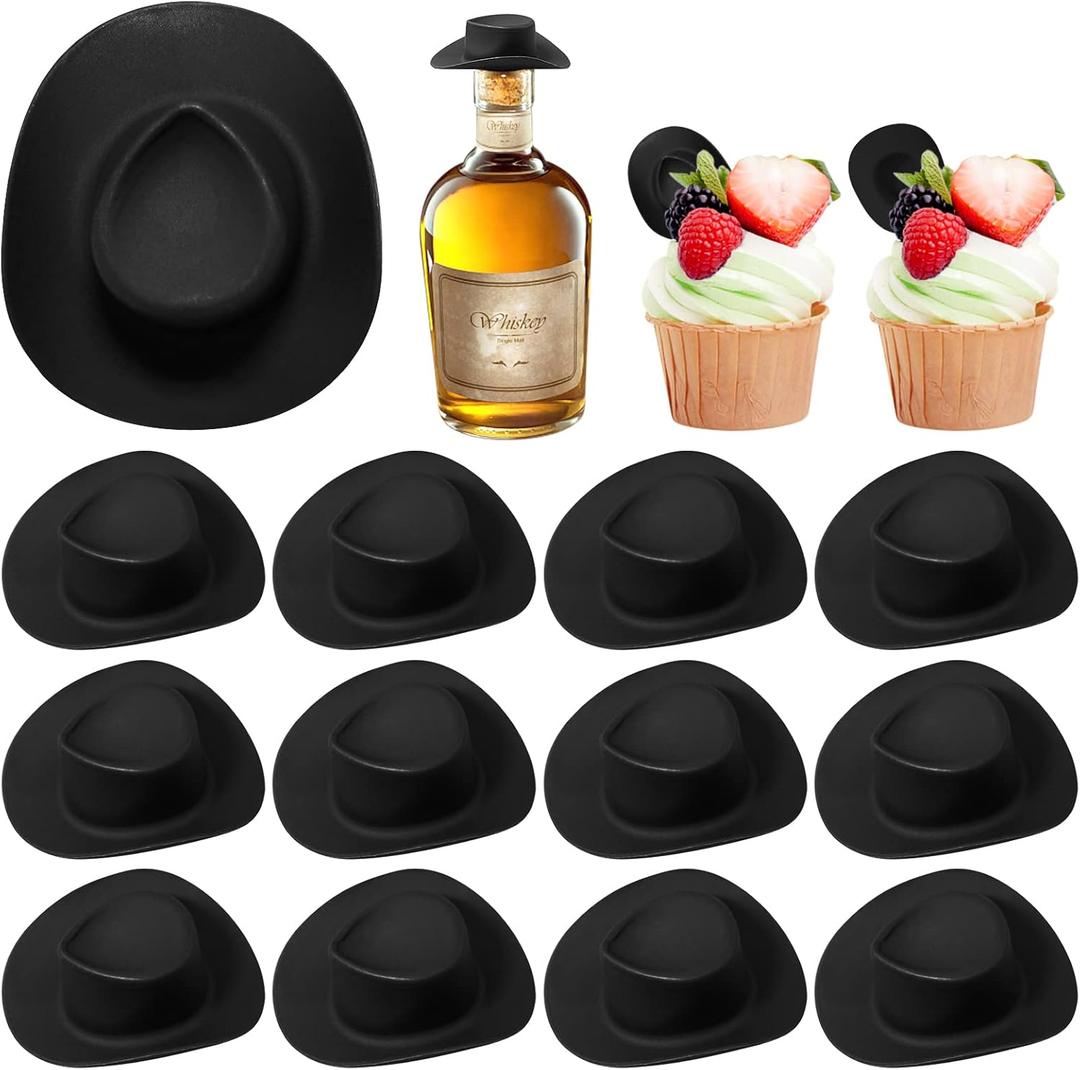 HKACSTHI 30 Pieces Mini Western Cowboy Hat Cowgirl Hat Doll Hats Plastic Cute Doll Hats Decoration Accessories for Party (Black)