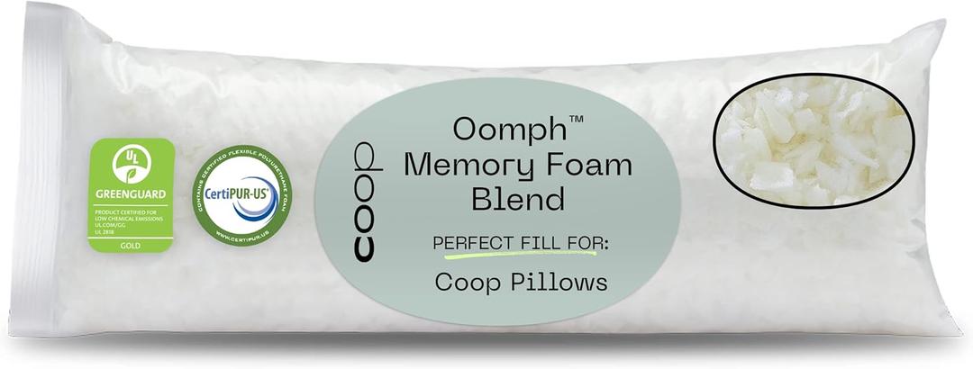 Coop Home Goods Extra Oomph Fill, Cross-Cut Memory Foam, Medium Density Pillow Fill, 1/2 Pound Bag, Refill to Customize Your Premium Adjustable Pillow, GREENGUARD Gold and CertiPUR-US Certified