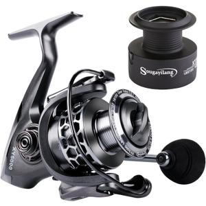 Sougayilang Fishing Reel 13+1BB Light Weight Ultra Smooth Aluminum Spinning Fishing Reel with Free Spare Graphite Spool (XY3000)