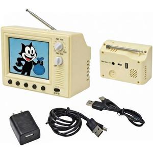 Mini Retro TV, Pixel Pocket Tiny TV, 2.4 Inch HD 480p with 8GB Storage, Support USB Upload Video, 180 Minutes of Battery Lifeg 1:12 Scale Classics for Dollhouse Miniature Scenes Gift (Light Yellow)
