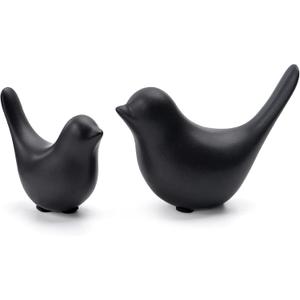 Small Animal Statues Home Decor Modern Style Birds Decorative Ornaments for Living Room, Bedroom, Office Desktop, Cabinets (Black Birds 2Pcs )
