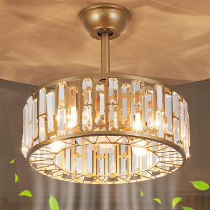 18" Crystal Caged Ceiling Fan with Light Remote, 4-Light Crystal Fandelier Gold Ceiling Fan with Light Reversible Motor, Chandelier Ceiling Fan Enclosed 6 Speed for Bedroom,Living Room