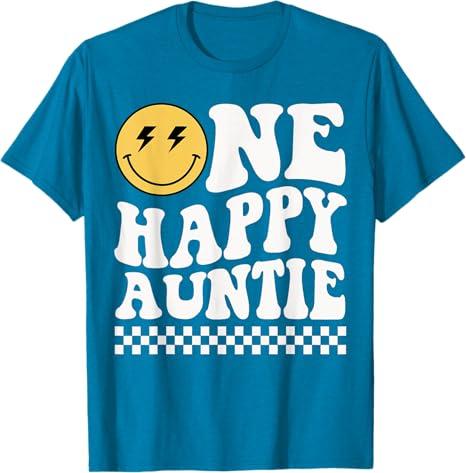 One Happy Dude Auntie 1st Birthday Family Matching T-Shirt, Blue Medium