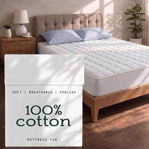 Cotton Mattress Pad Queen 60x80 - Non Noisy Cooling Breathable Ultra Plush Absorbent Protector Extra Deep Fits 20 Inches Deep Mattress