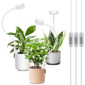 LORDEM Small Pot Clip Grow Light, Full Spectrum LED Plant Grow Lamp for Indoor Growing, Auto On/Off Timer 4/8/12H, Plant Light with 4 Dimmable Brightness Levels, Ideal for Small Indoor Plants, 3 Pack