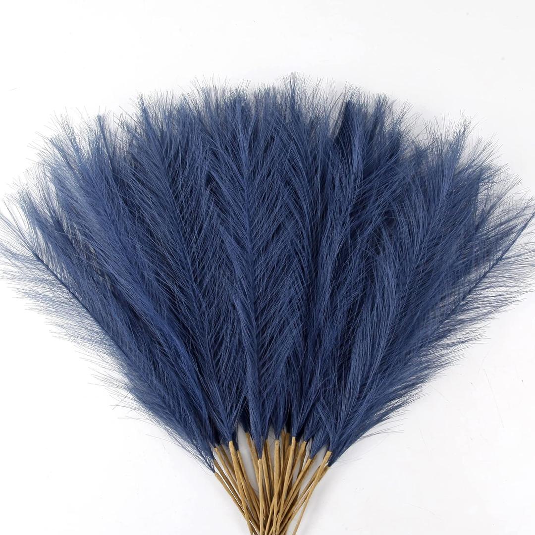 Navy Blue Pampas Grass Small, 30 Pcs 17" Faux Pampas Grass Short Decor, Pompas Grass Flower Arrangement and Vase Filler for Boho Home Wedding Decoration