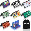 8-in-1 Mini Travel Board Games Set, Magnetic Checkers Game with Folding Magnet Board, 4 in a Row Game, 5.2'' Compact Design Ideal for Family/Road Trip/Travel/Camping Party, Included Storage Bag