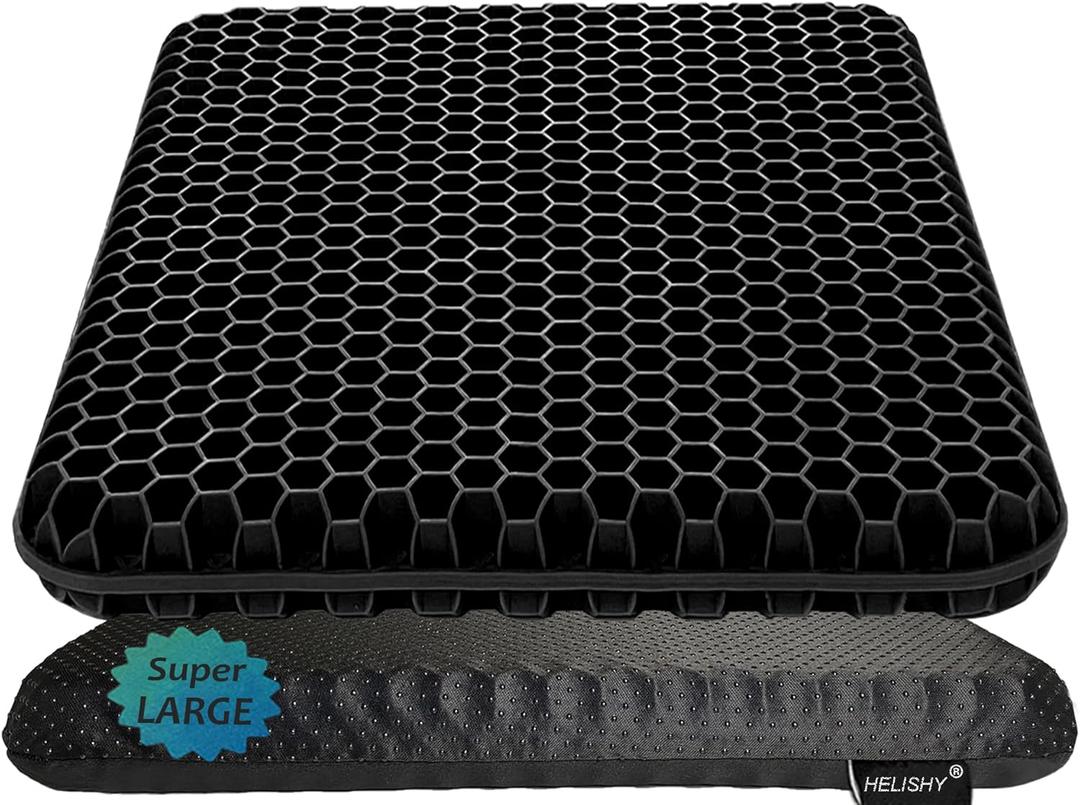 Gel Seat Cushion for Long Sitting(Super Large & Thick) - Wheelchair Cushion for Pressure Sores - Office Chair Car Seat Cushion for Coccyx, Sciatica, Back Pain - Egg Seat Cushion with Non-Slip Cover (Black)